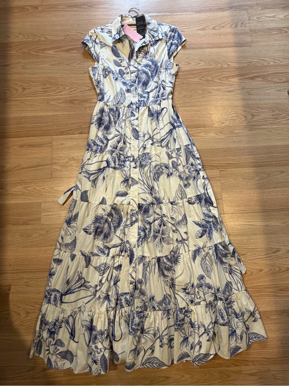 Avec Les Filles Blue and White Floral Maxi Shirt Dress NWT sz 6